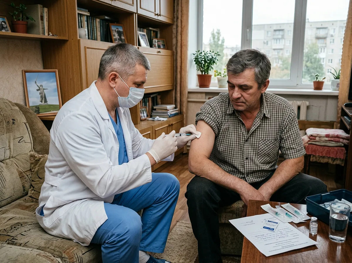 Нарколог проводит кодирование от алкоголизма на дому инъекцией медикаментозного блокатора в Волгограде, врач делает укол пациенту